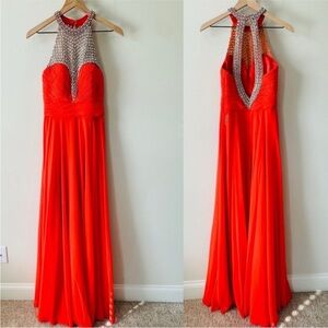 Cinderella Divine Beautiful Bright Coral & Rhinestone Embellished Formal Gown 4